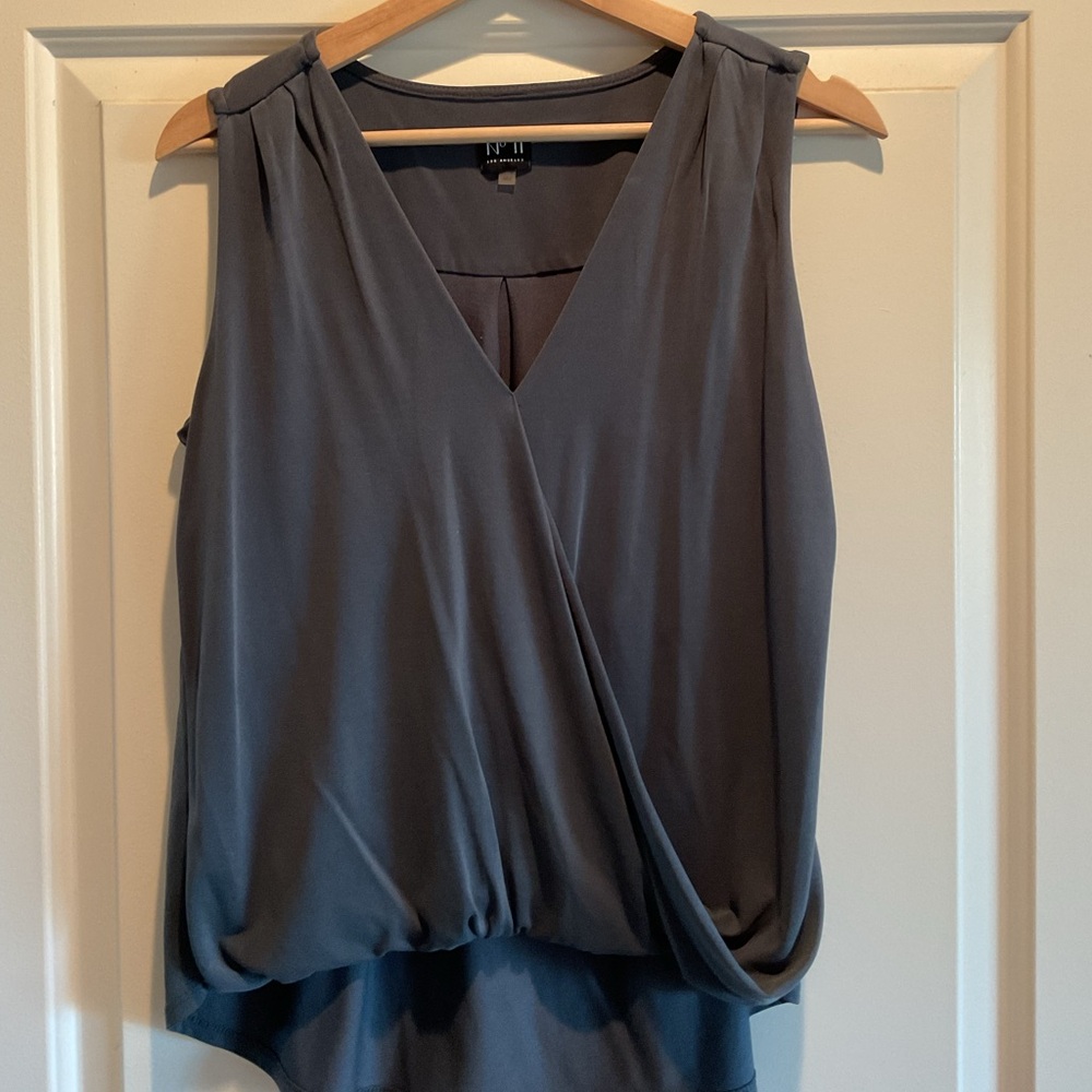 Chic Charcoal Sleeveless Drape Blouse